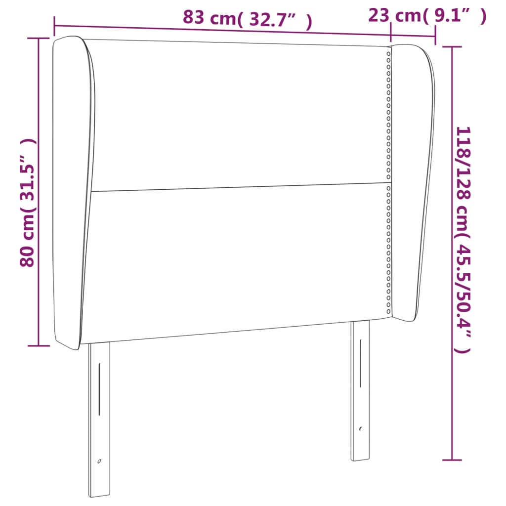 sengegavl med kanter 83x23x118/128 cm fløjl sort