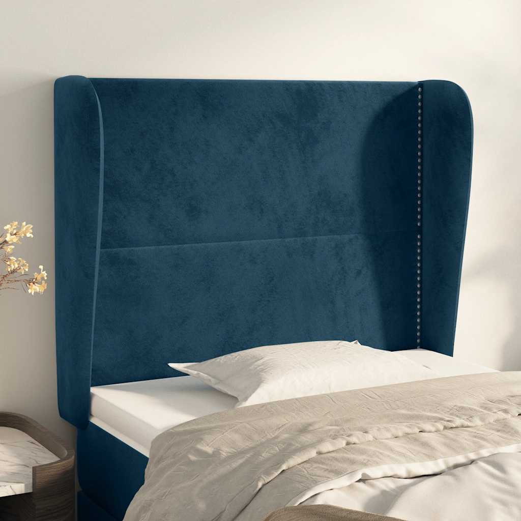 sengegavl med kanter 83x23x118/128 cm fløjl mørkeblå