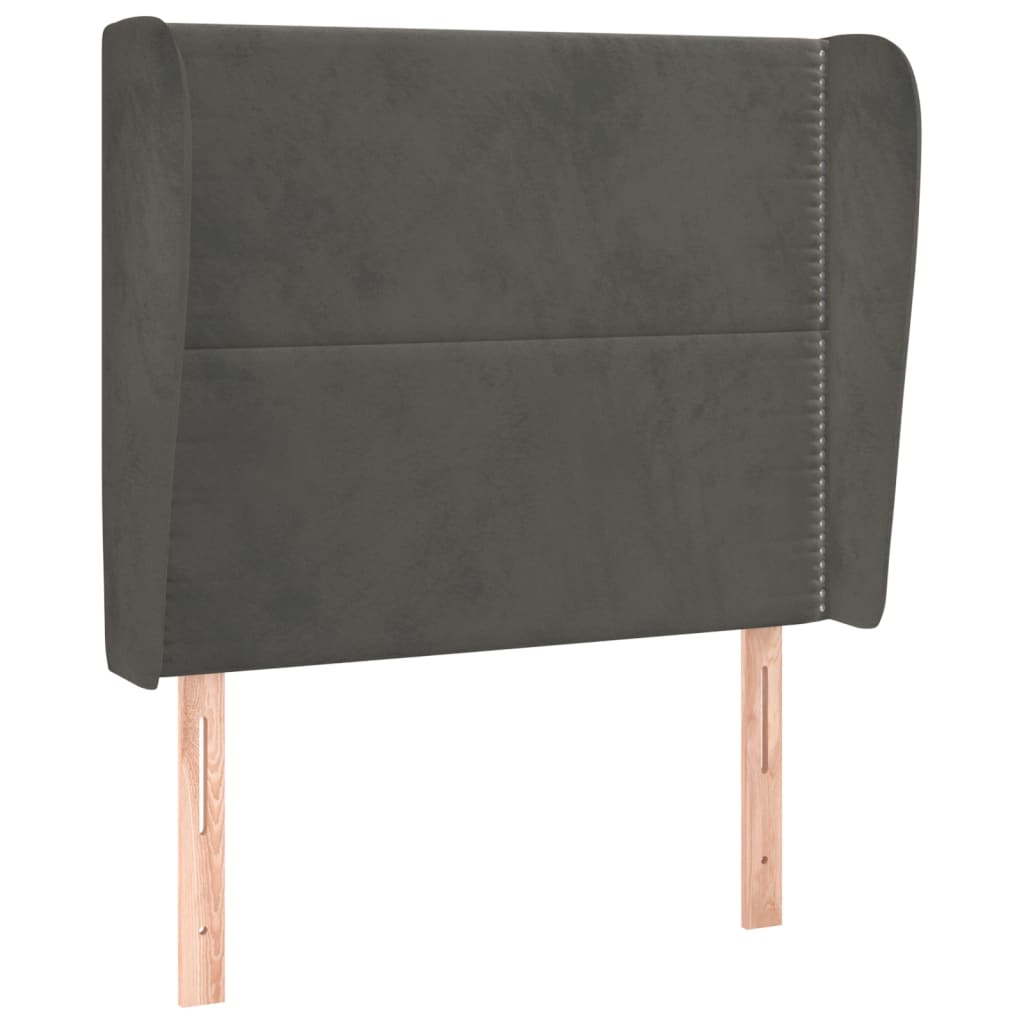 sengegavl med kanter 93x23x118/128 cm fløjl mørkegrå