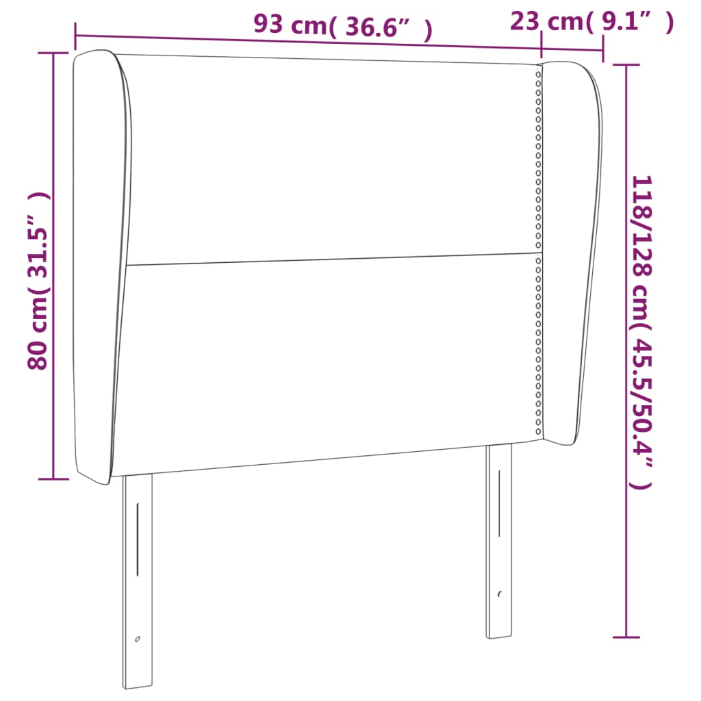 sengegavl med kanter 93x23x118/128 cm fløjl mørkegrå