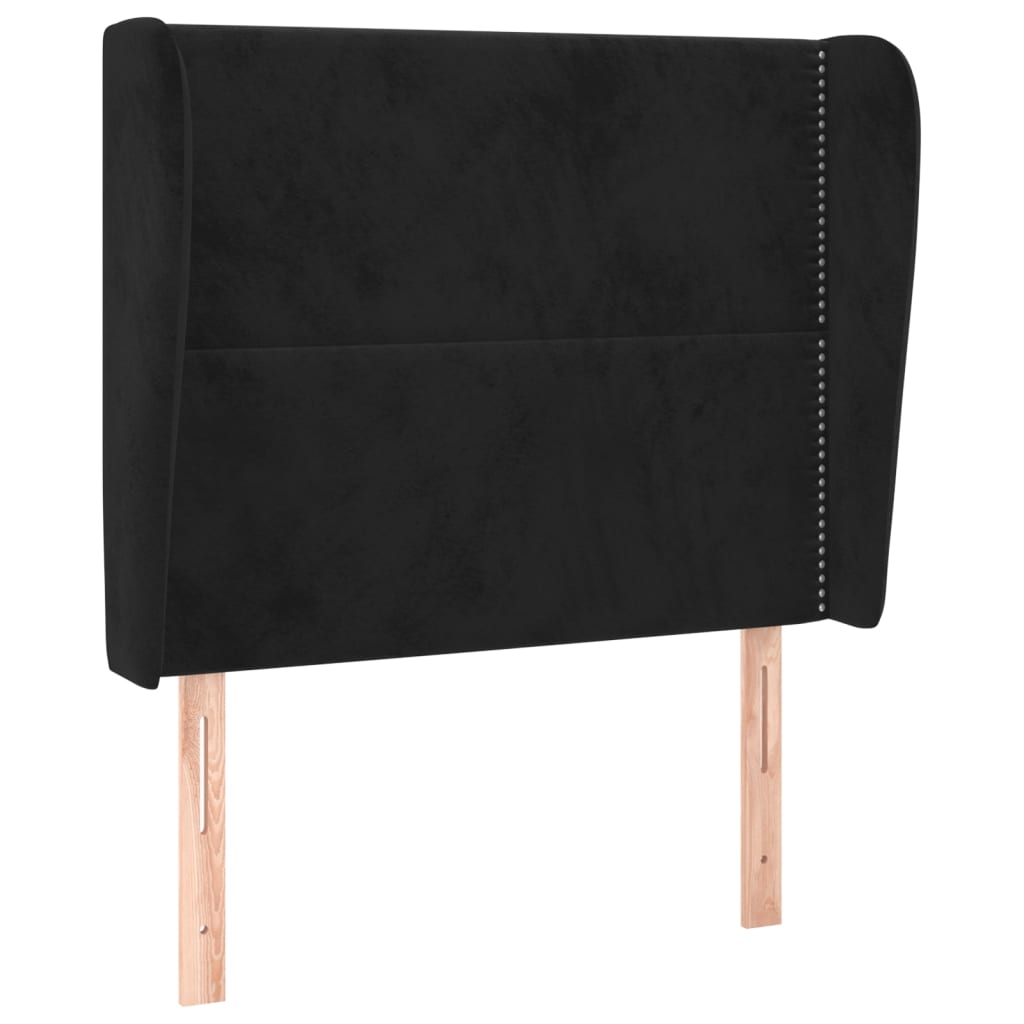 sengegavl med kanter 93x23x118/128 cm fløjl sort