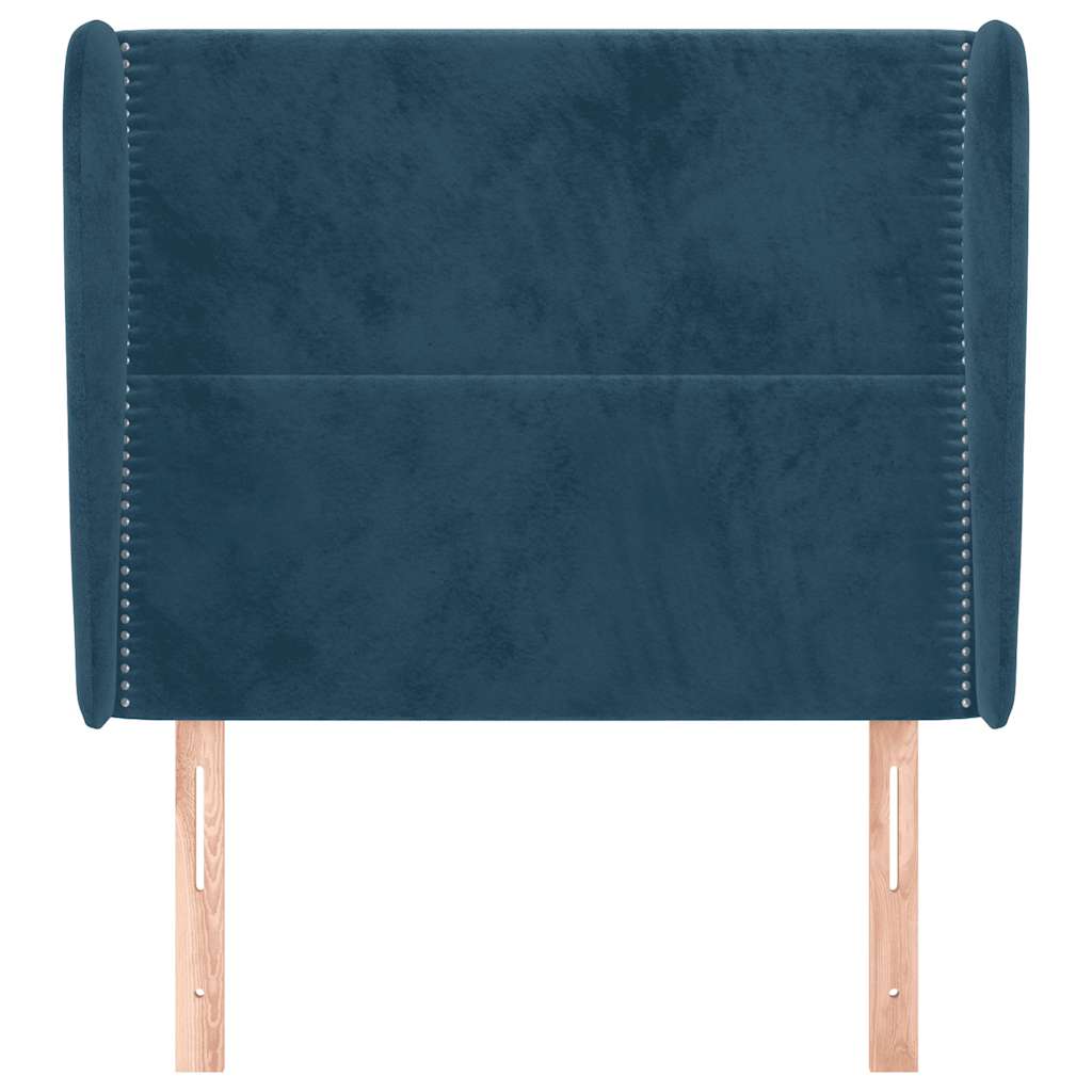 sengegavl med kanter 93x23x118/128 cm fløjl mørkeblå