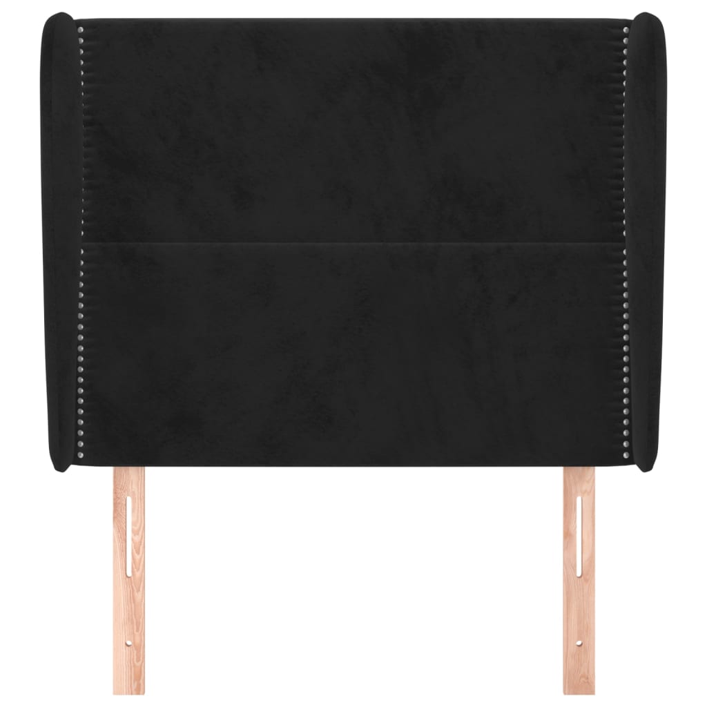 sengegavl med kanter 103x23x118/128 cm fløjl sort