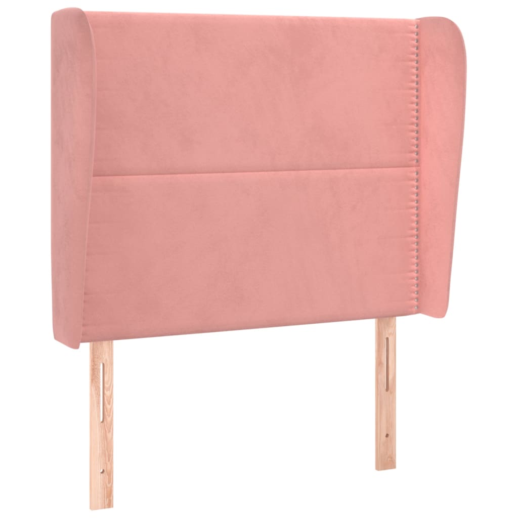 sengegavl med kanter 103x23x118/128 cm fløjl lyserød