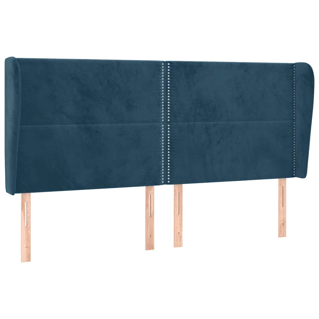 sengegavl med kanter 163x23x118/128 cm fløjl mørkeblå