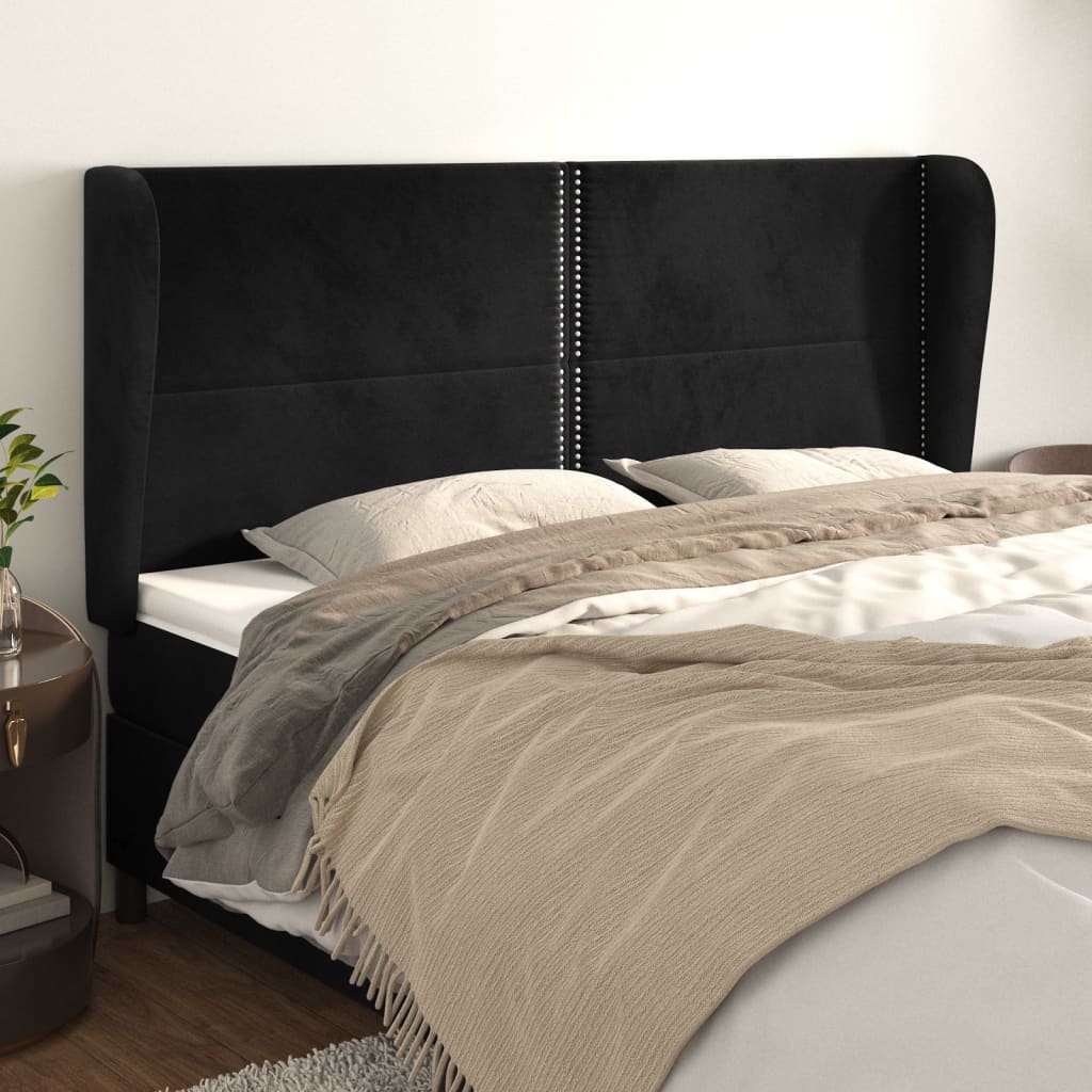 sengegavl med kanter 183x23x118/128 cm fløjl sort