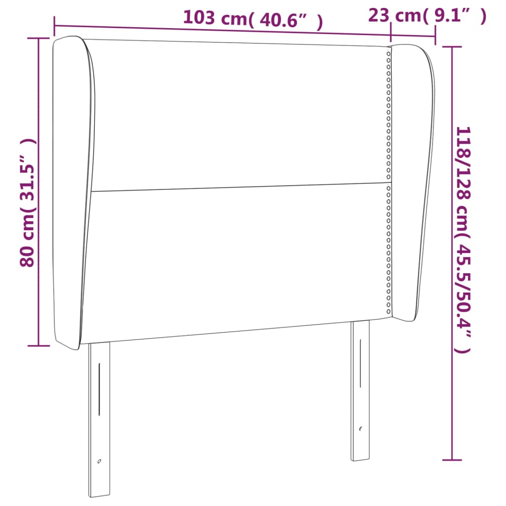 sengegavl med kanter 103x23x118/128 cm kunstlæder hvid