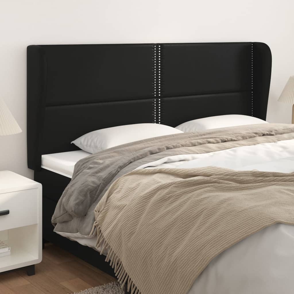 sengegavl med kanter 183x23x118/128 cm kunstlæder sort