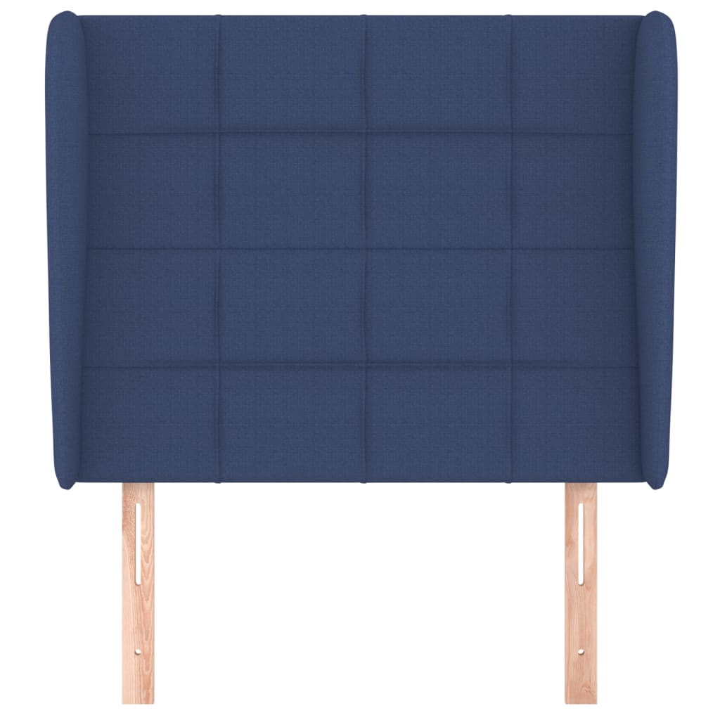 sengegavl med kanter 93x23x118/128 cm stof blå
