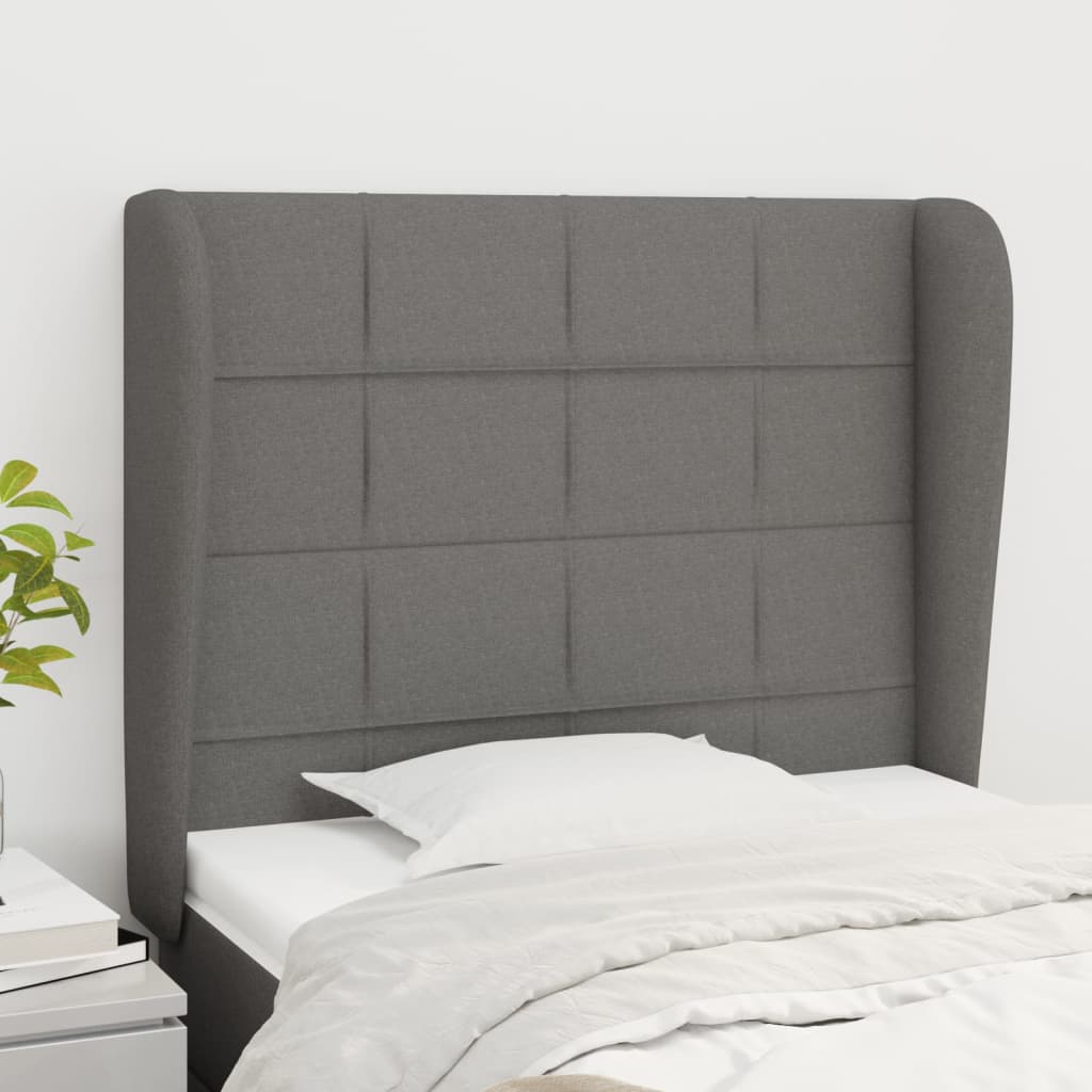 sengegavl med kanter 103x23x118/128 cm stof mørkegrå