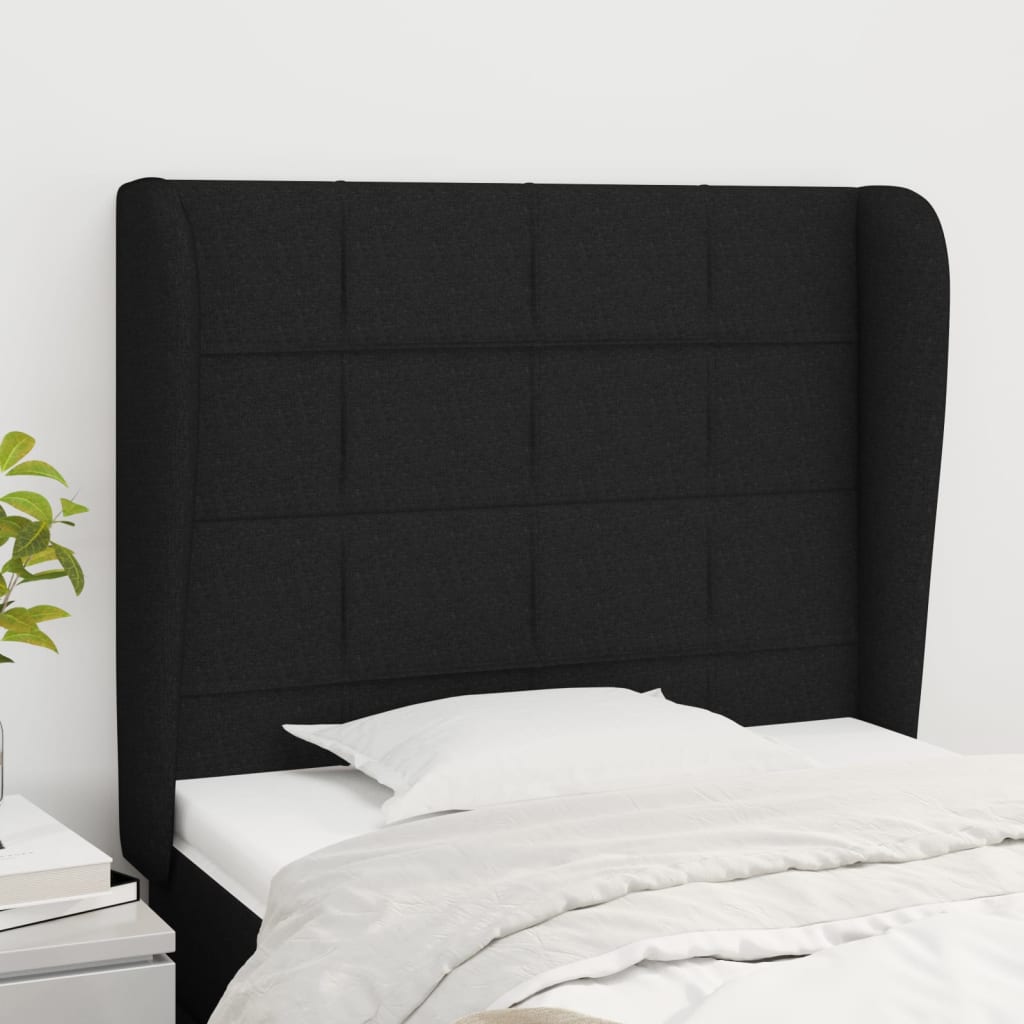 sengegavl med kanter 103x23x118/128 cm stof sort