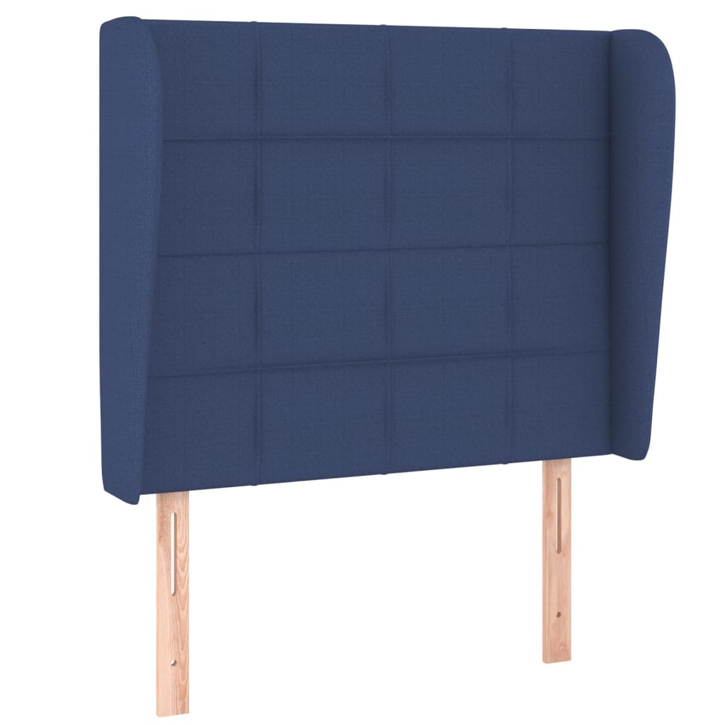 sengegavl med kanter 103x23x118/128 cm stof blå