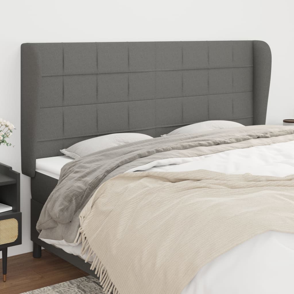 sengegavl med kanter 163x23x118/128 cm stof mørkegrå