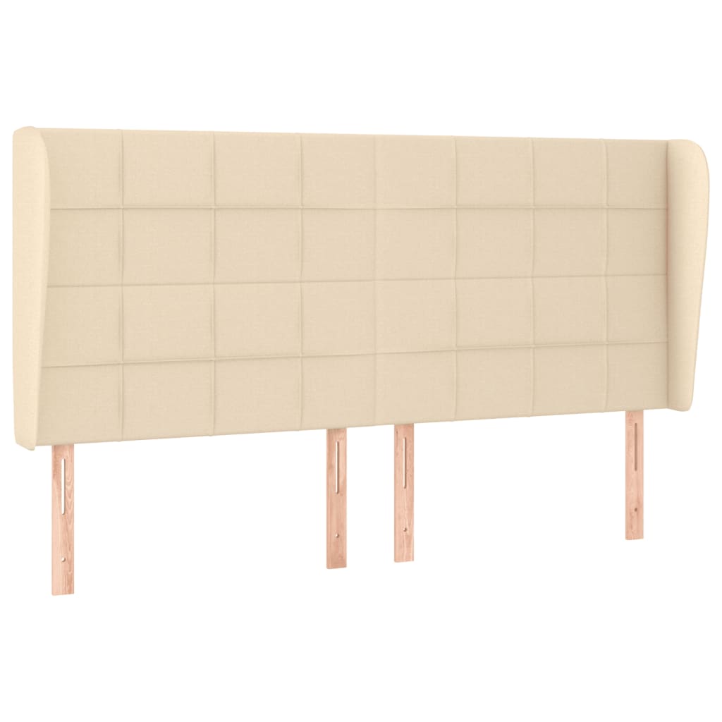 sengegavl med kanter 183x23x118/128 cm stof cremefarvet