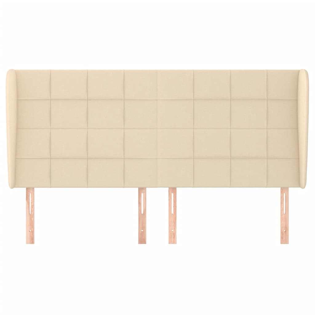 sengegavl med kanter 183x23x118/128 cm stof cremefarvet