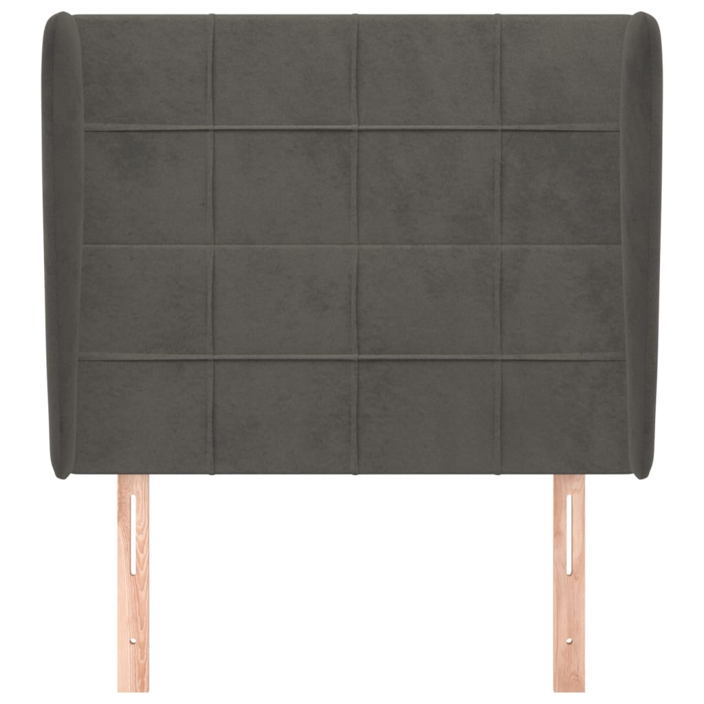 sengegavl med kanter 83x23x118/128 cm fløjl mørkegrå