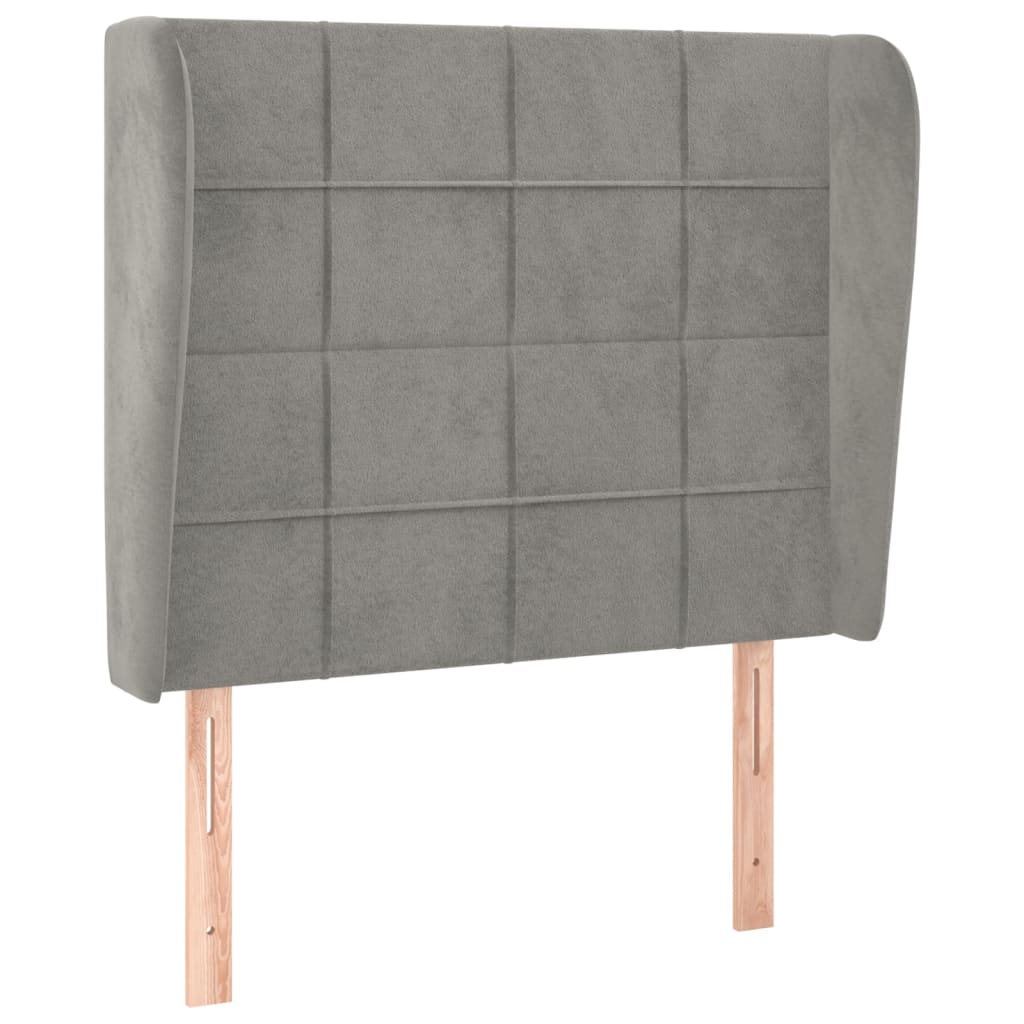 sengegavl med kanter 93x23x118/128 cm fløjl lysegrå
