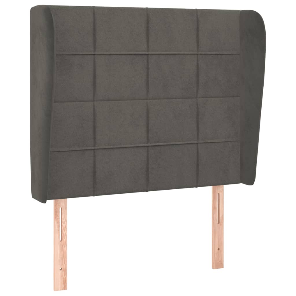 sengegavl med kanter 93x23x118/128 cm fløjl mørkegrå