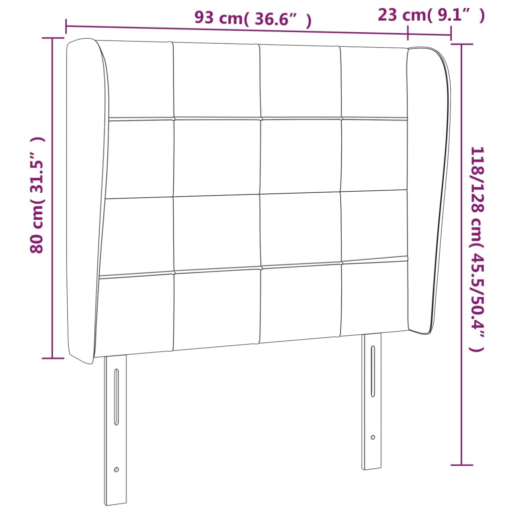 sengegavl med kanter 93x23x118/128 cm fløjl sort