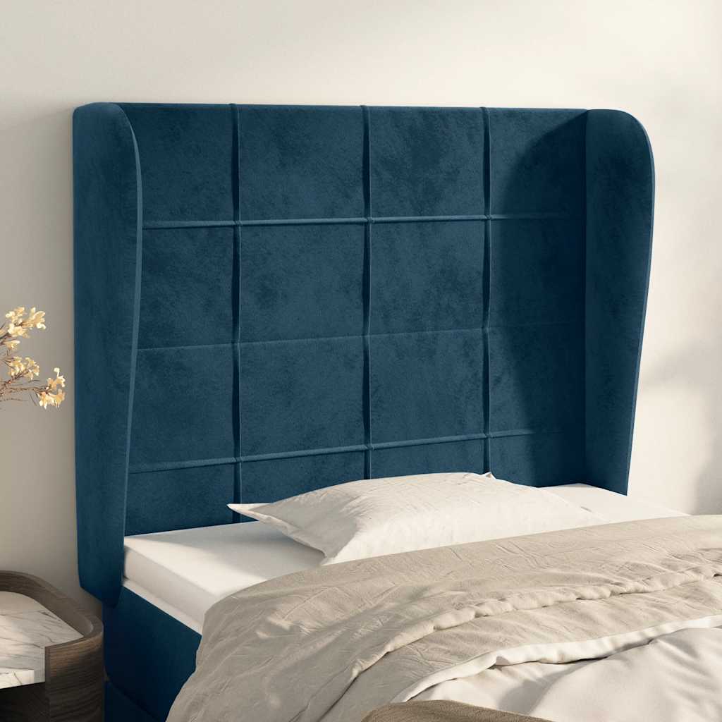 sengegavl med kanter 93x23x118/128 cm fløjl mørkeblå