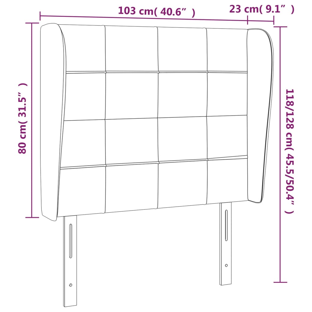 sengegavl med kanter 103x23x118/128 cm fløjl mørkegrå