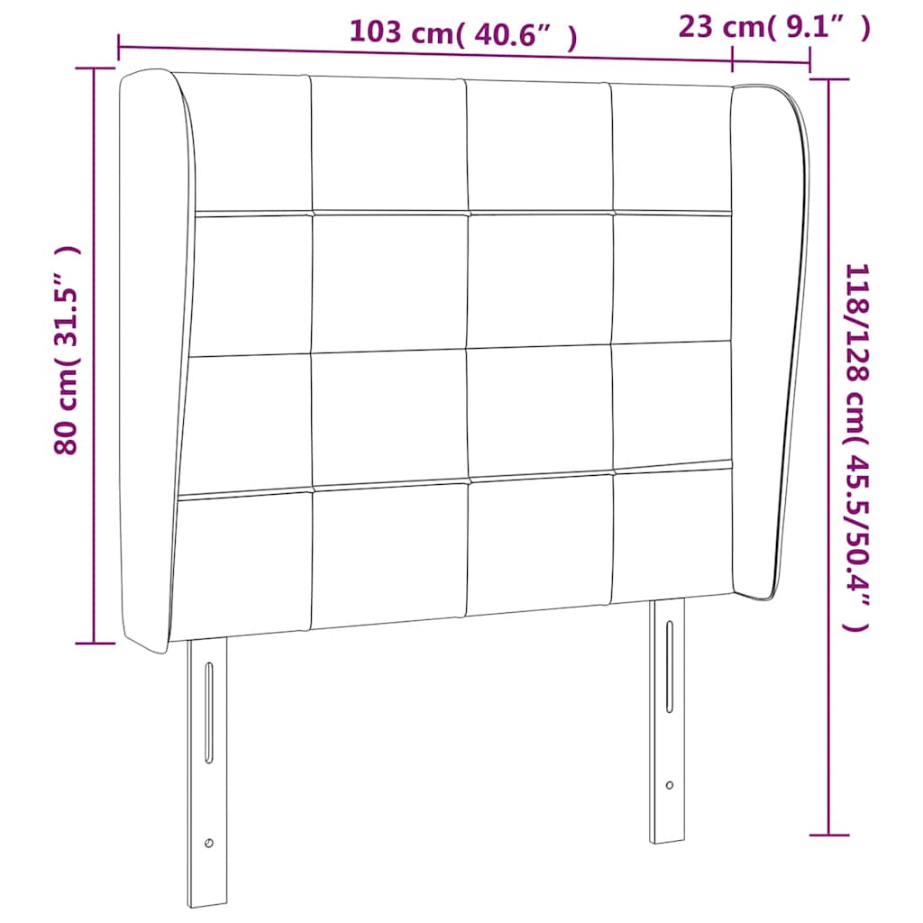 sengegavl med kanter 103x23x118/128 cm fløjl mørkeblå