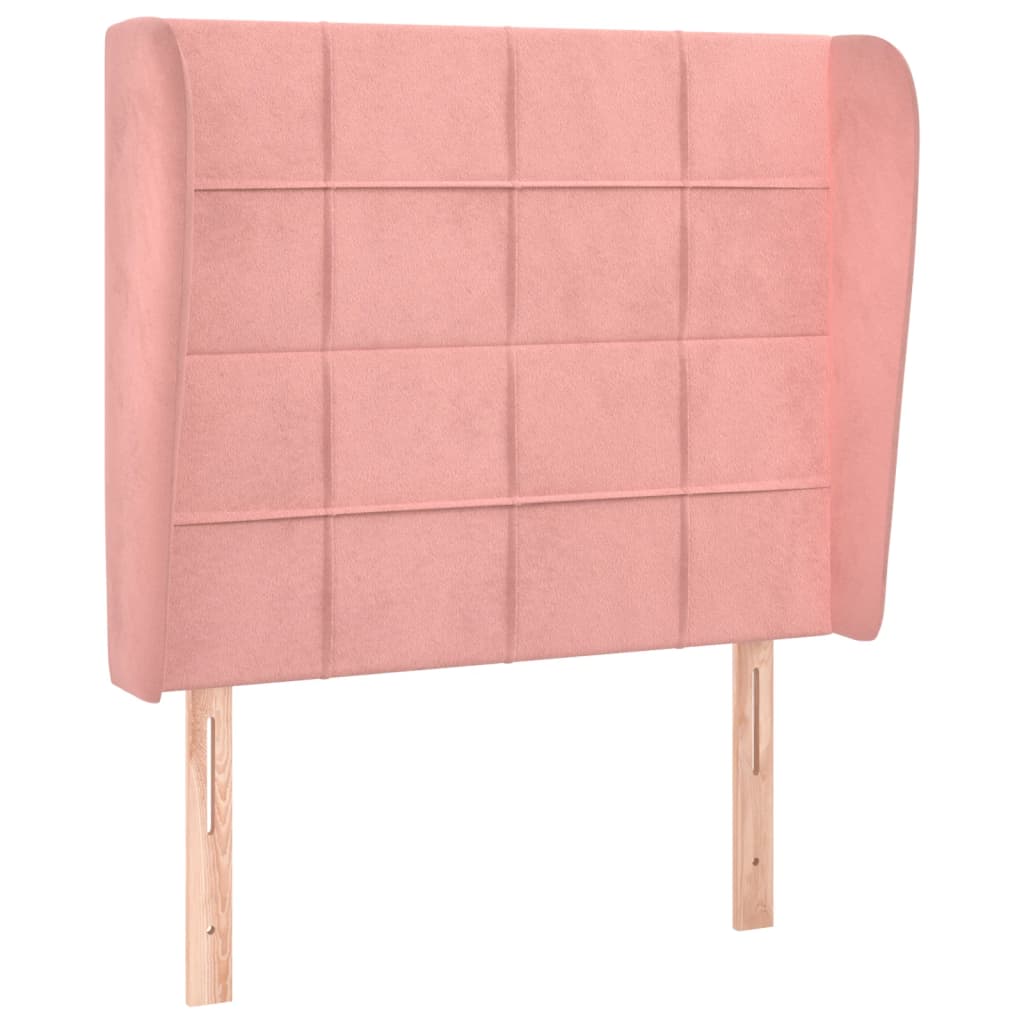 sengegavl med kanter 103x23x118/128 cm fløjl lyserød
