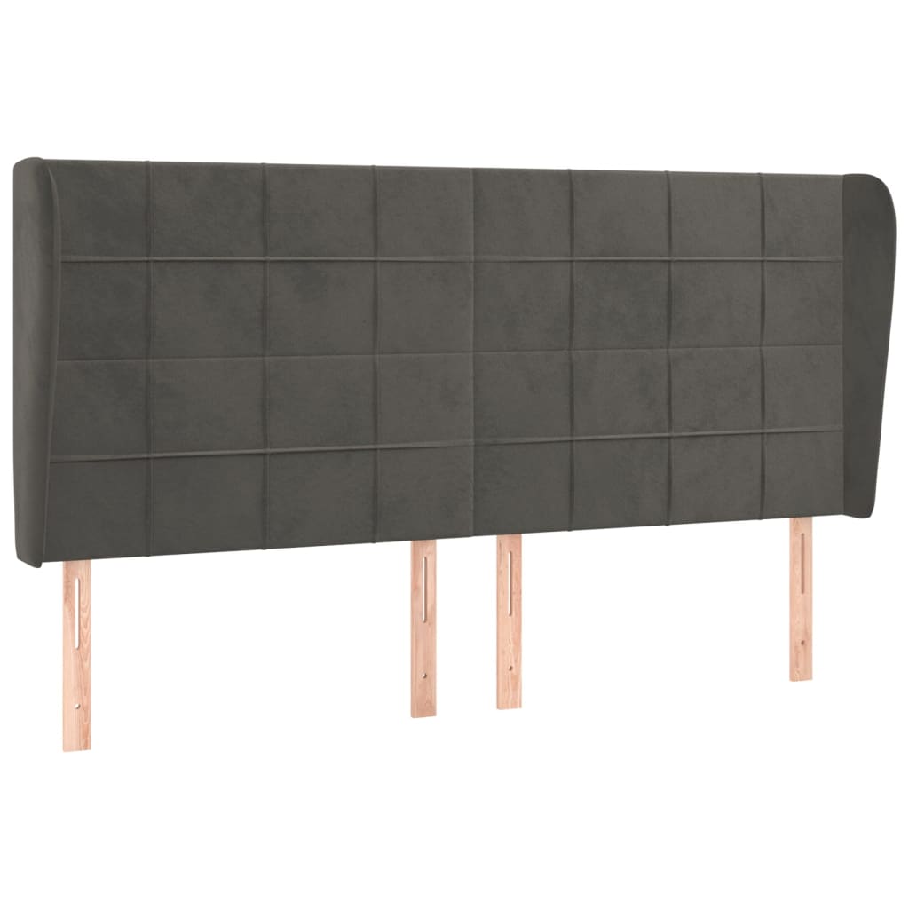 sengegavl med kanter 183x23x118/128 cm fløjl mørkegrå