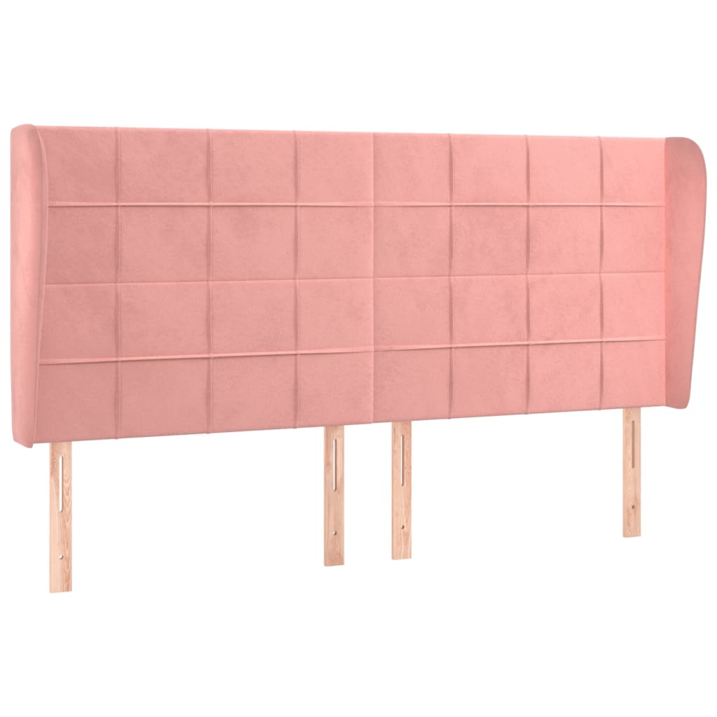 sengegavl med kanter 183x23x118/128 cm fløjl lyserød