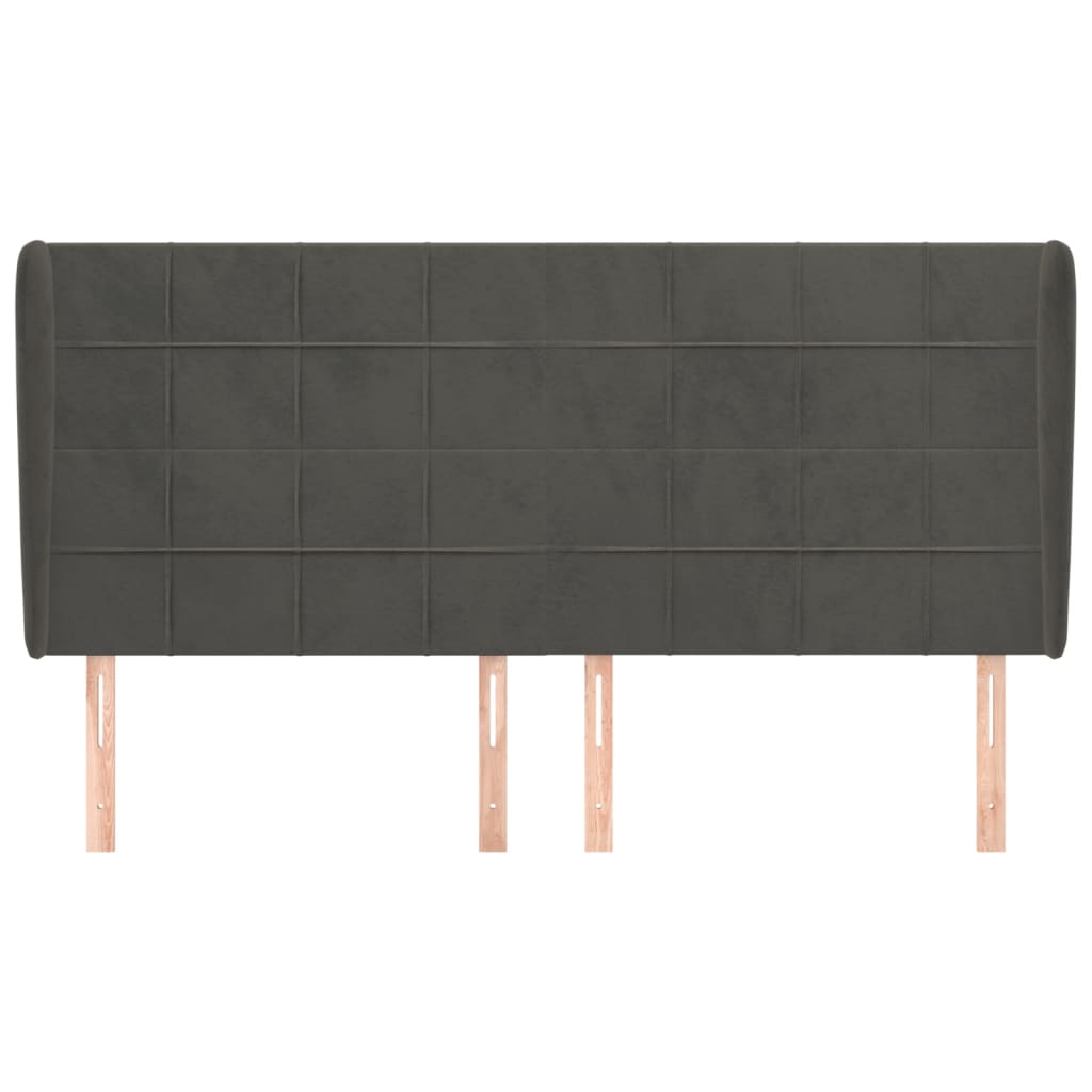 sengegavl med kanter 203x23x118/128 cm fløjl mørkegrå