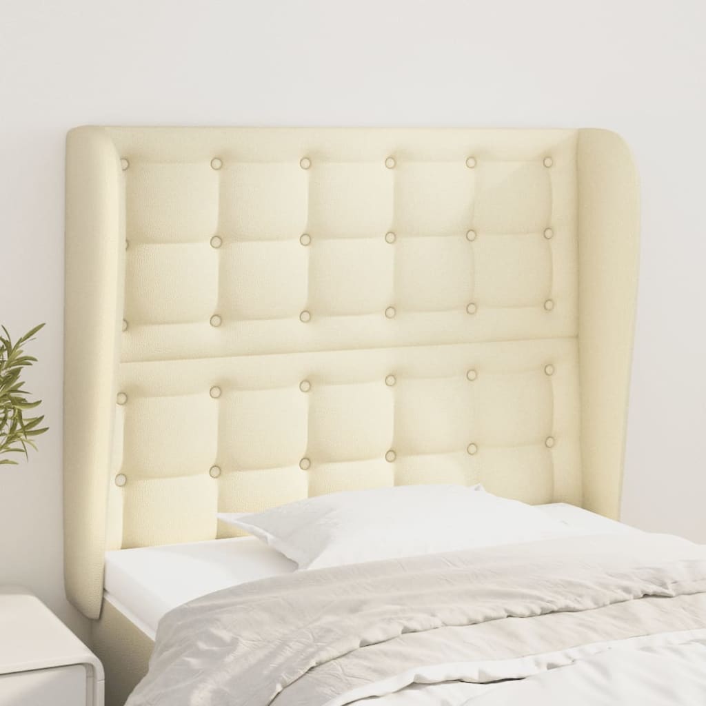 sengegavl med kanter 93x23x118/128 cm kunstlæder cremefarvet