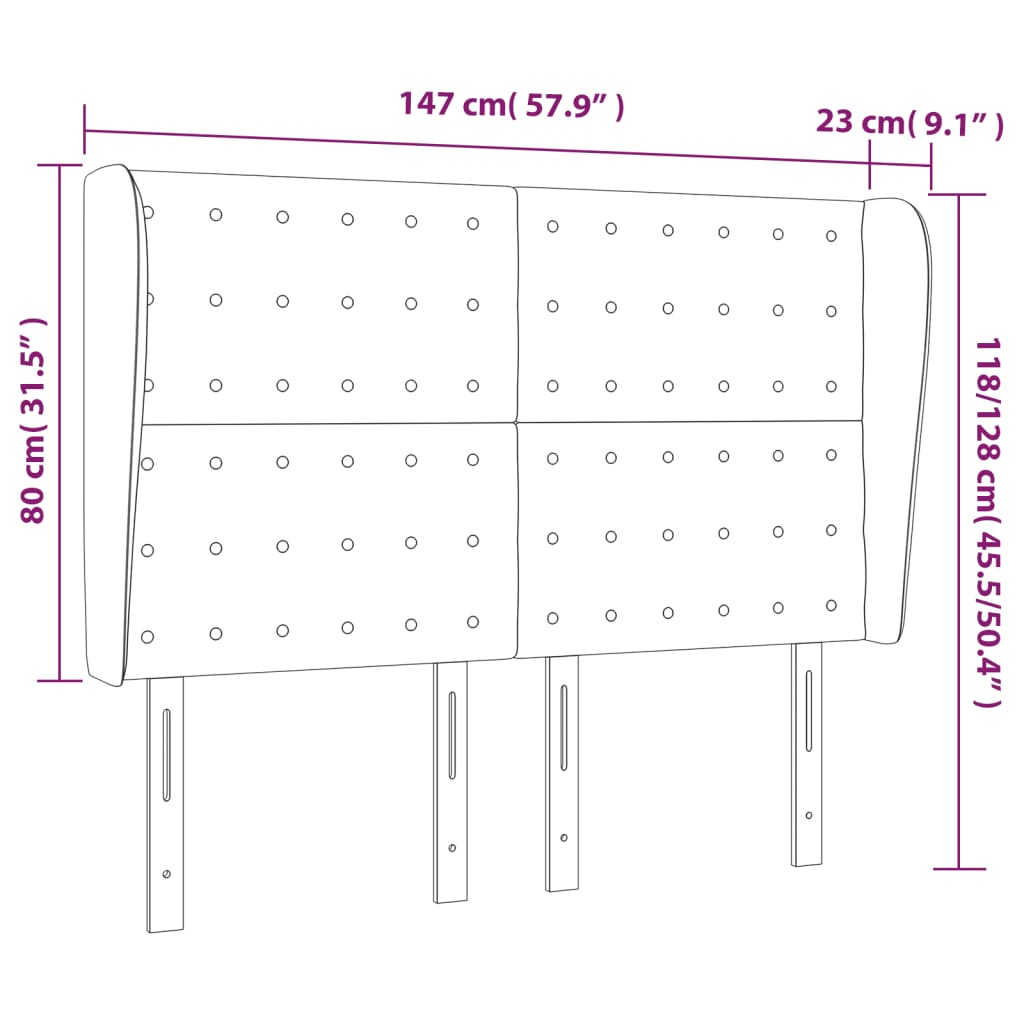 sengegavl med kanter 147x23x118/128 cm kunstlæder hvid