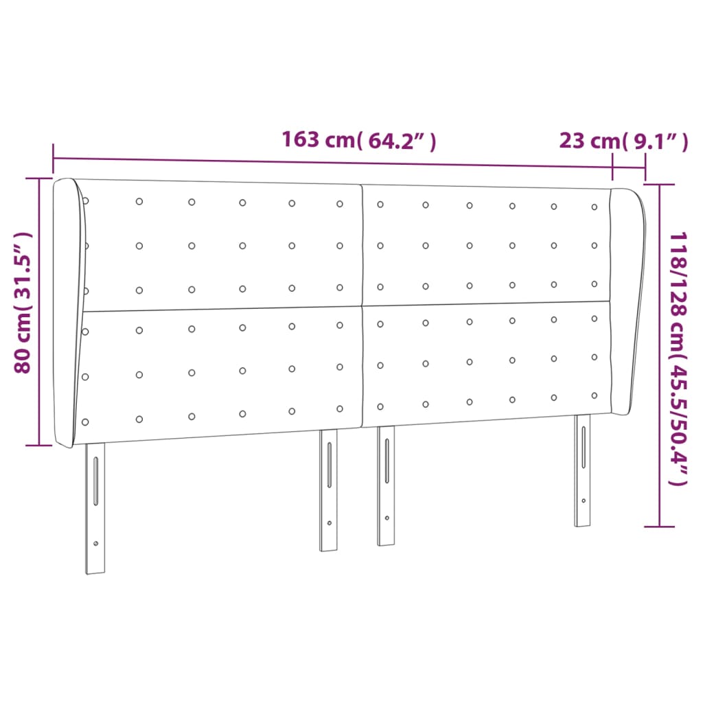 sengegavl med kanter 163x23x118/128 cm kunstlæder sort