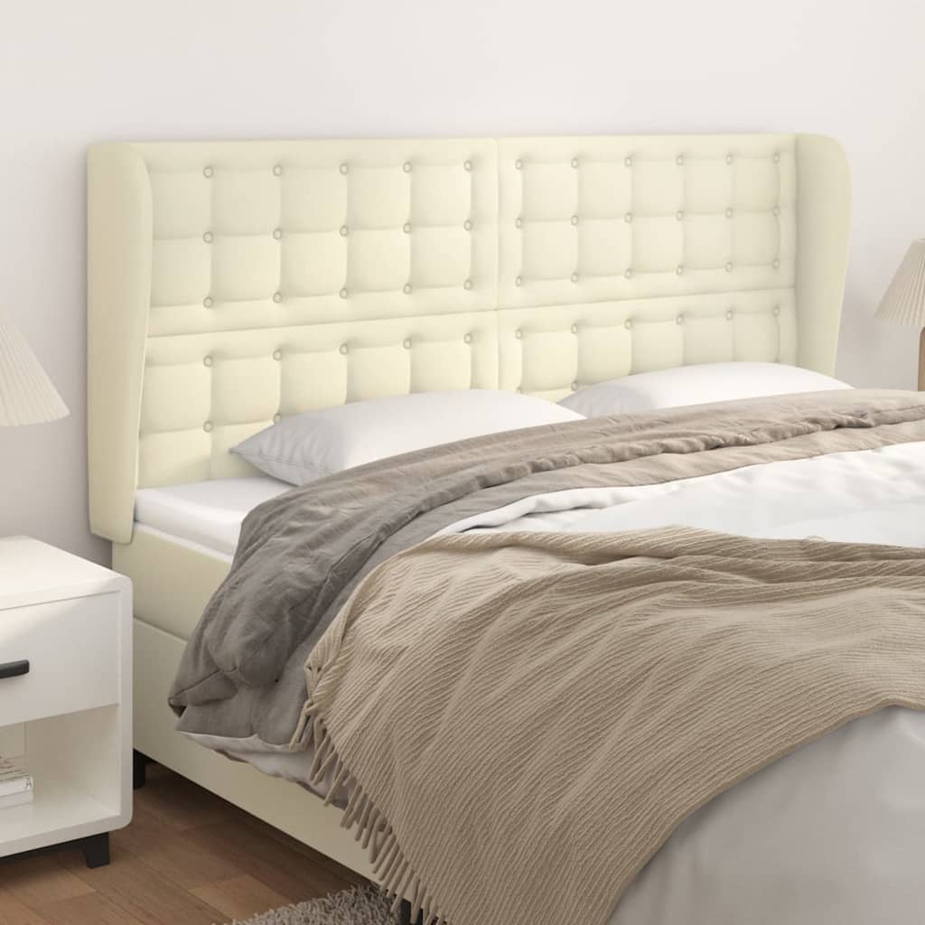 sengegavl med kanter 183x23x118/128 cm kunstlæder cremefarvet