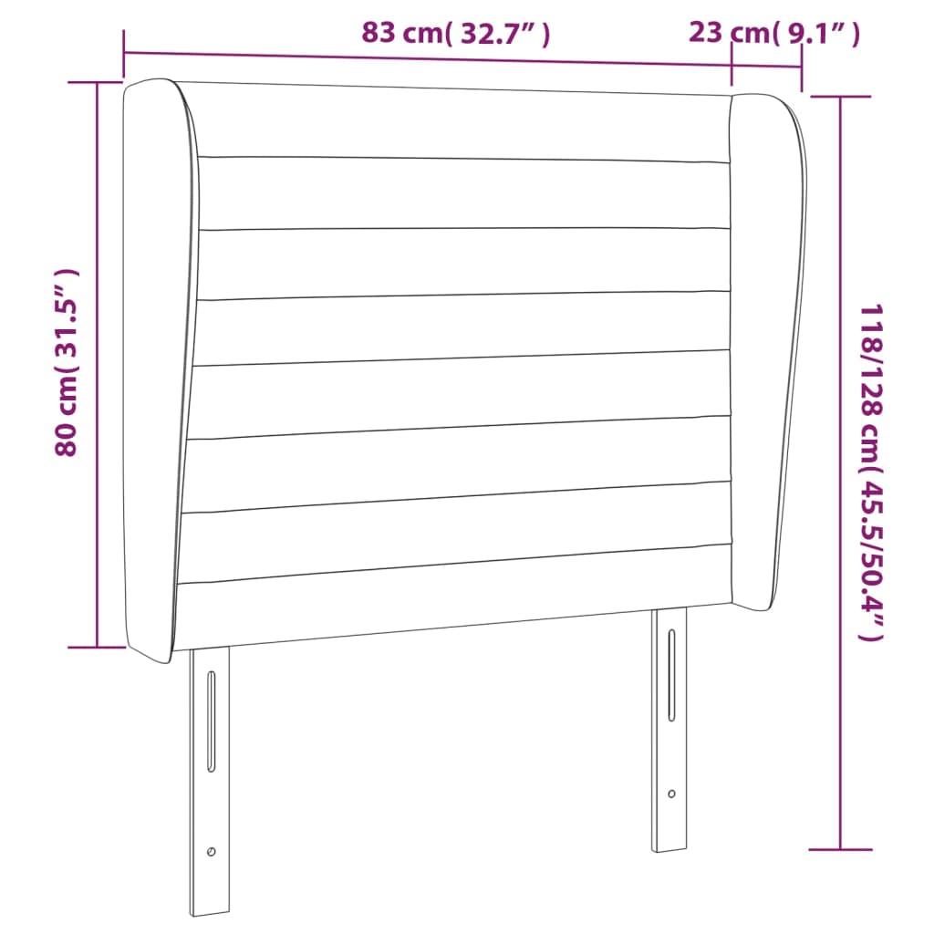 sengegavl med kanter 83x23x118/128 cm stof lysegrå