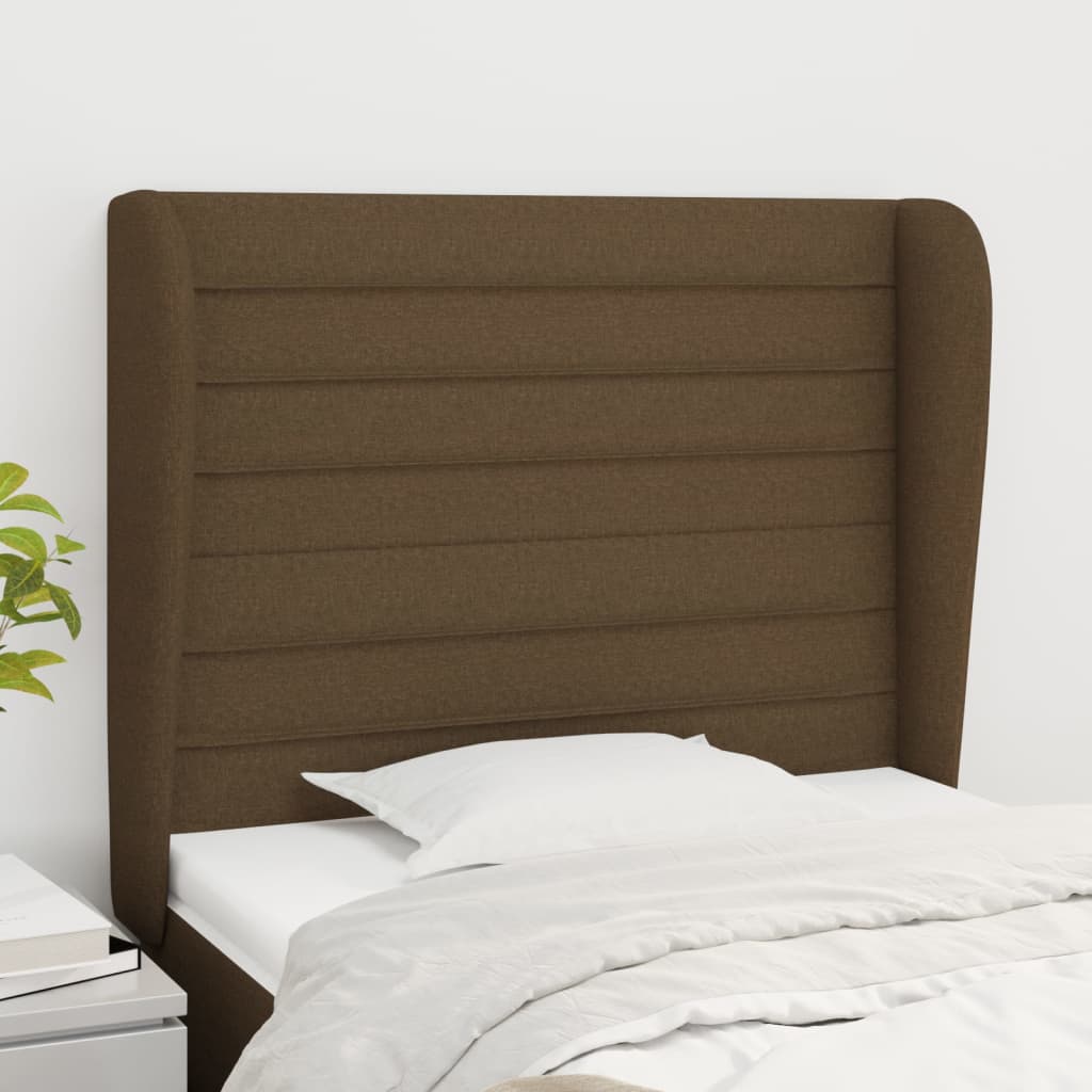 sengegavl med kanter 83x23x118/128 cm stof mørkebrun