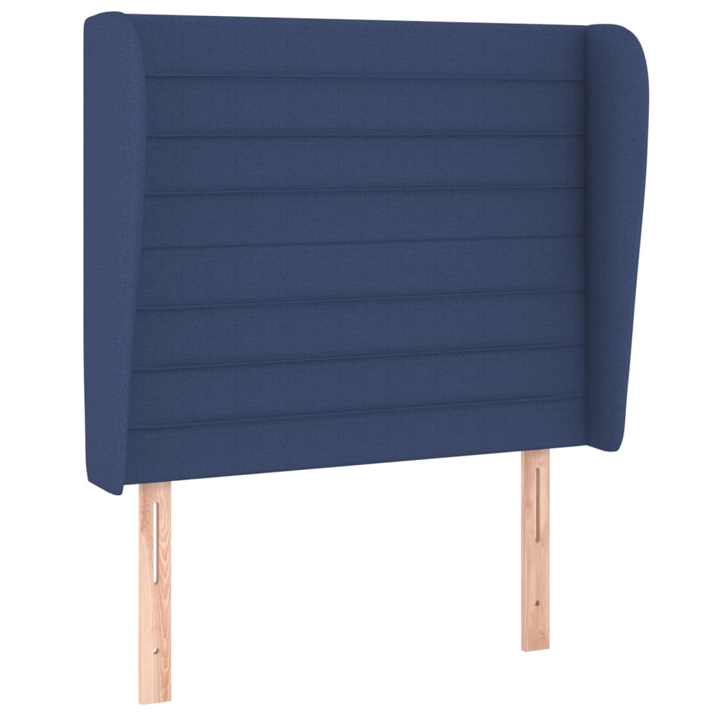 sengegavl med kanter 93x23x118/128 cm stof blå