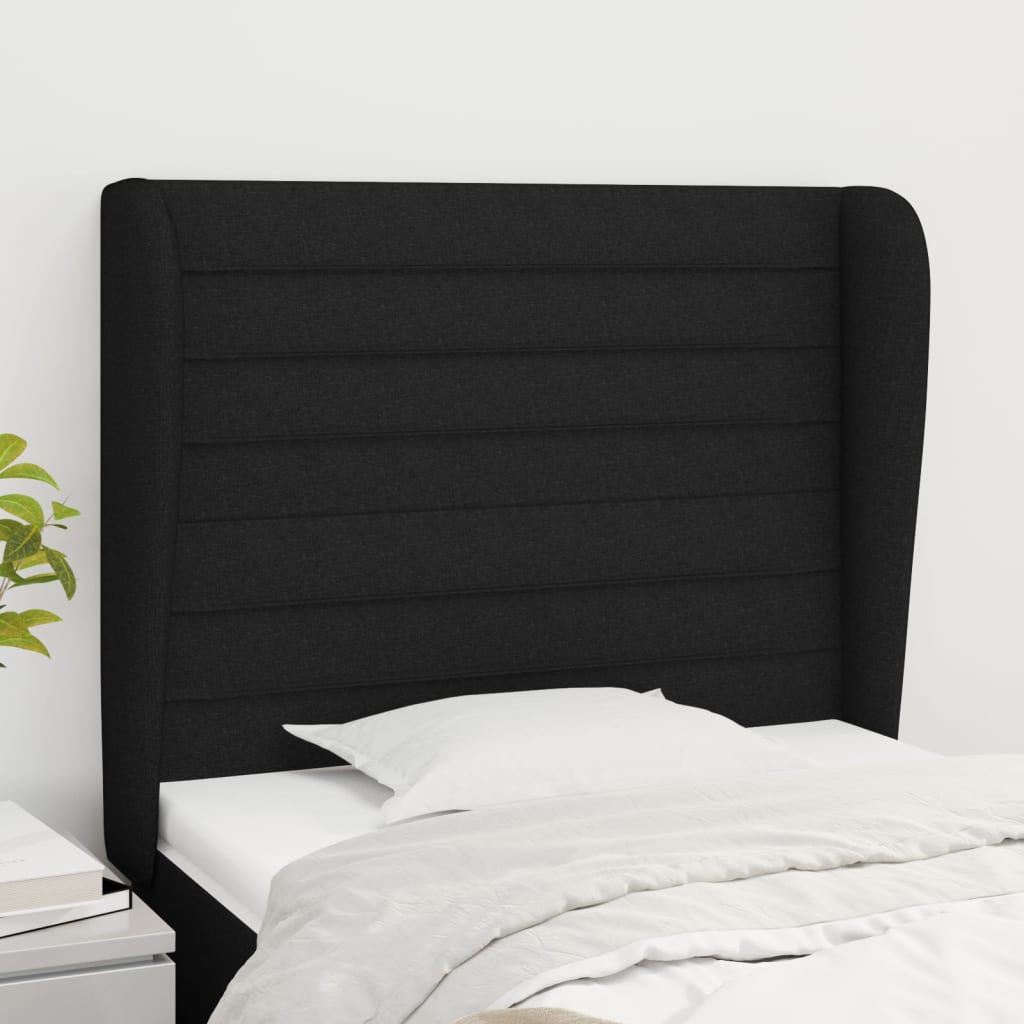 sengegavl med kanter 103x23x118/128 cm stof sort