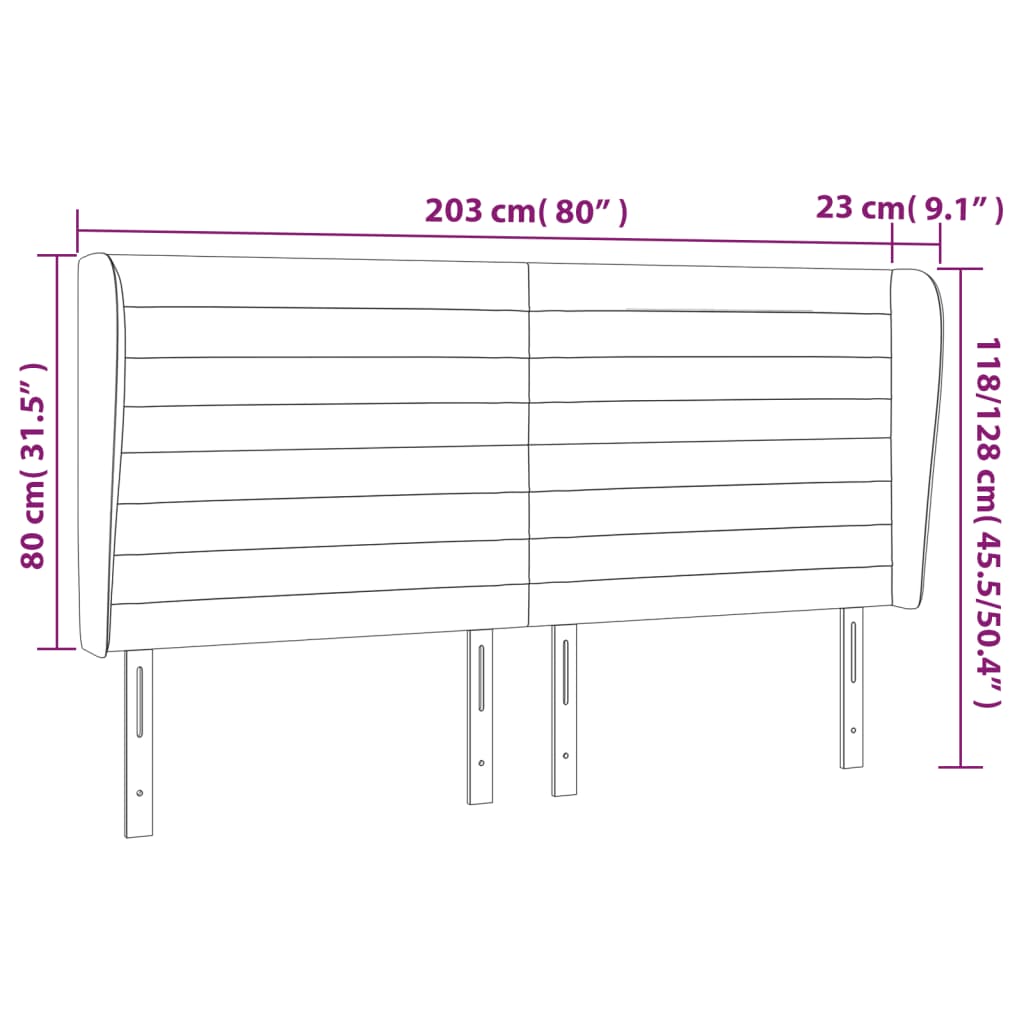 sengegavl med kanter 203x23x118/128 cm stof cremefarvet