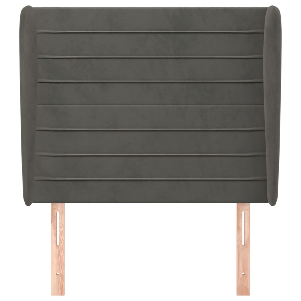 sengegavl med kanter 83x23x118/128 cm fløjl mørkegrå