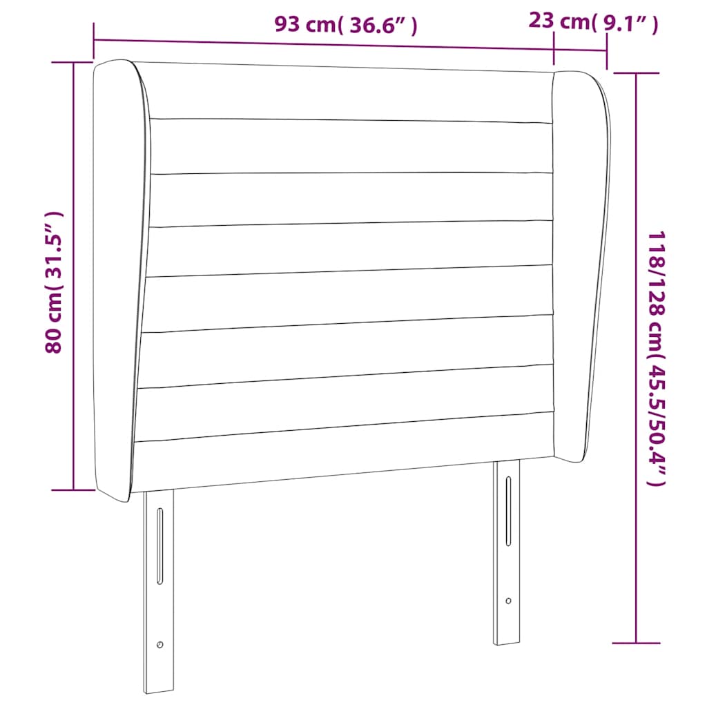 sengegavl med kanter 93x23x118/128 cm fløjl mørkeblå