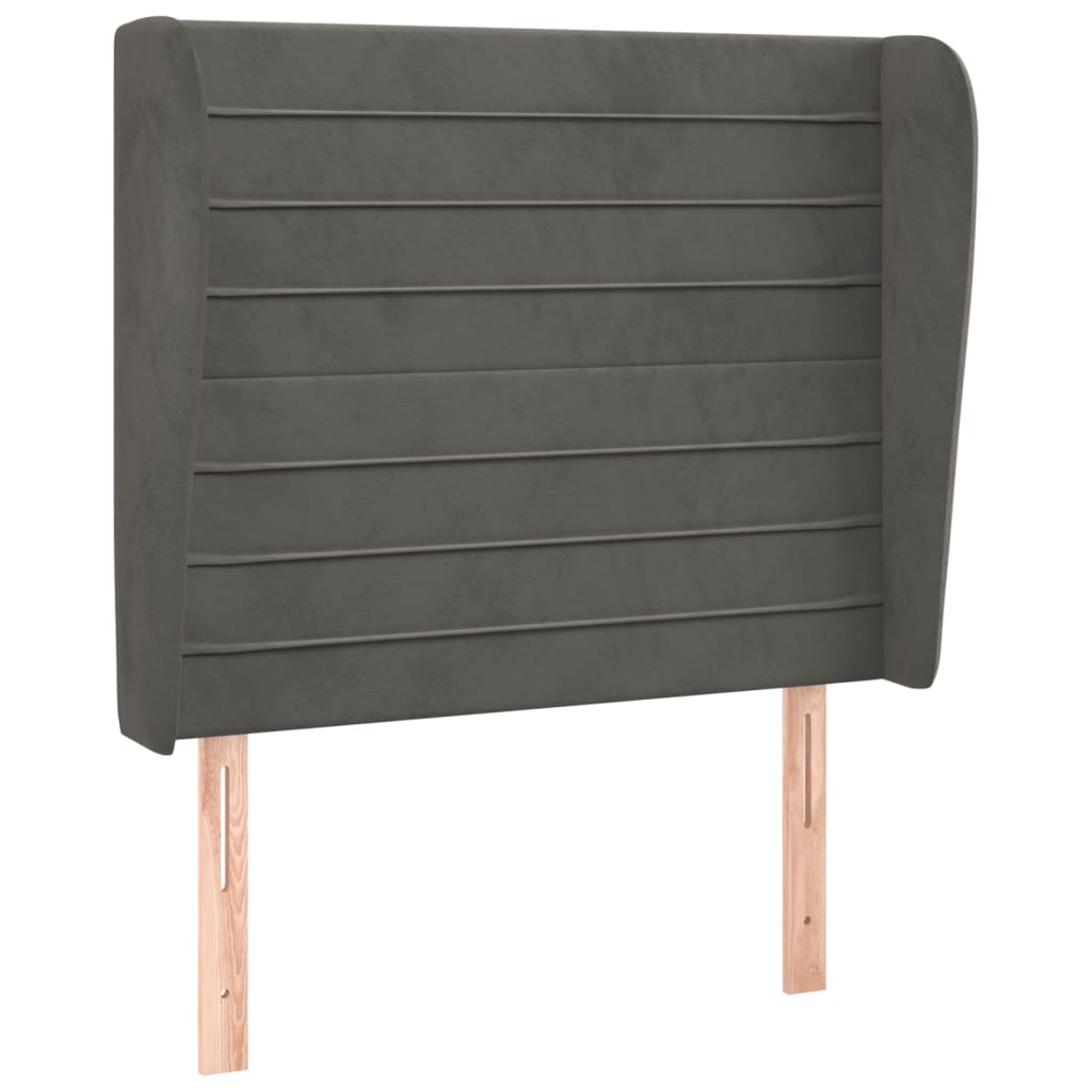 sengegavl med kanter 103x23x118/128 cm fløjl mørkegrå