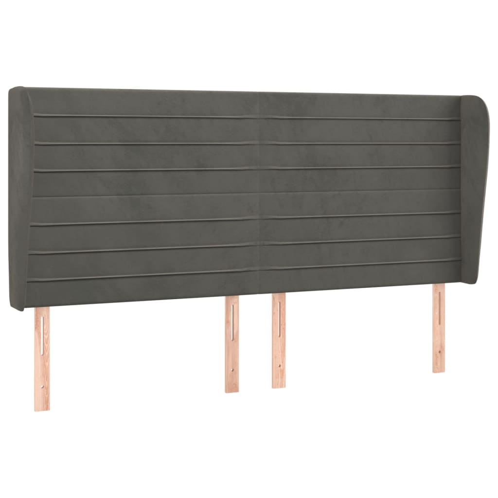 sengegavl med kanter 183x23x118/128 cm fløjl mørkegrå