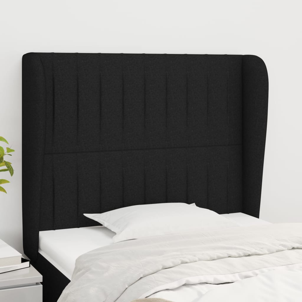sengegavl med kanter 93x23x118/128 cm stof sort
