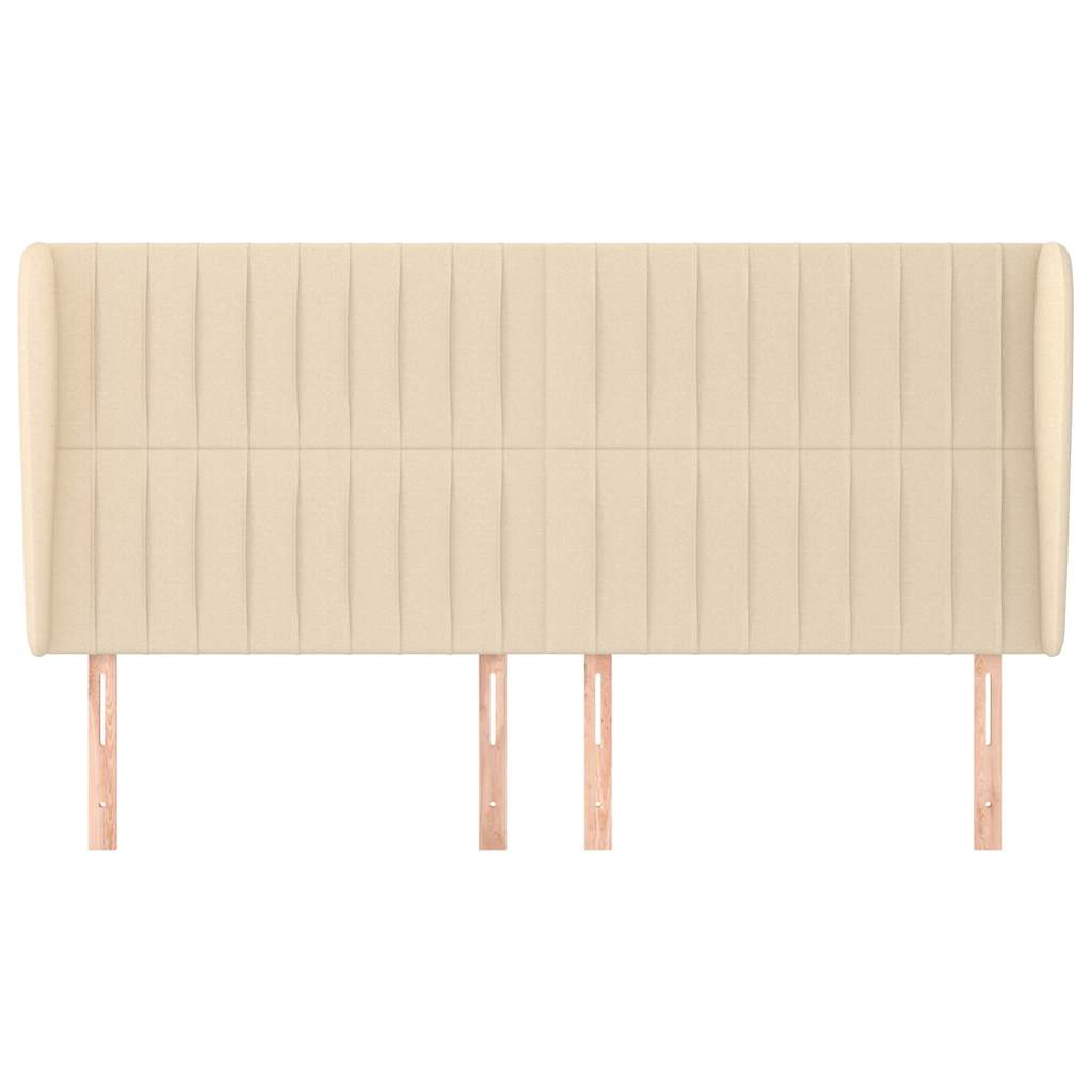 sengegavl med kanter 183x23x118/128 cm stof cremefarvet