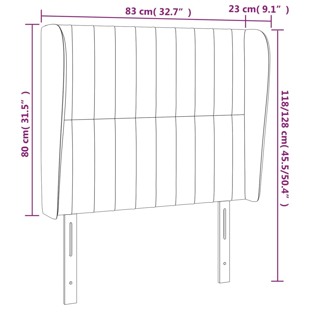 sengegavl med kanter 83x23x118/128 cm fløjl sort
