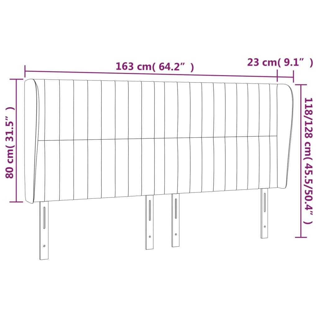 sengegavl med kanter 163x23x118/128 cm fløjl sort