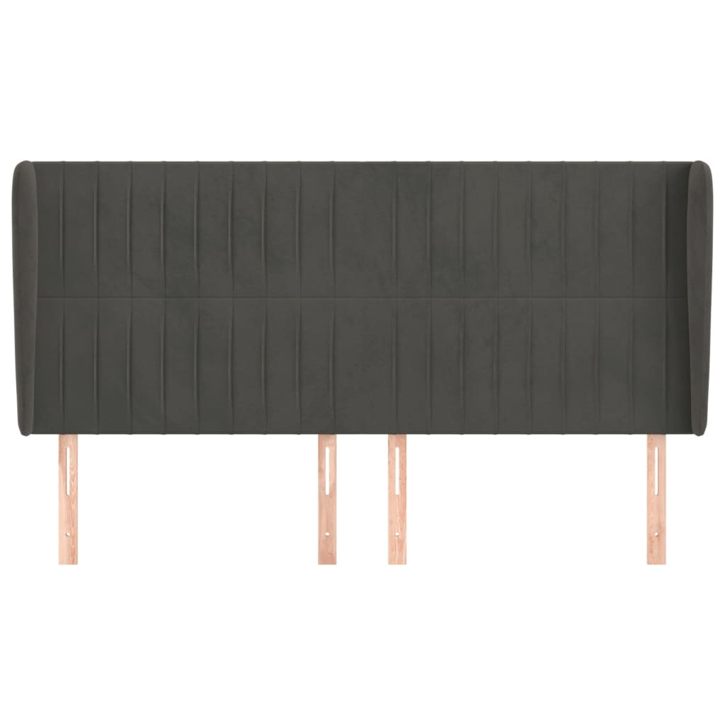 sengegavl med kanter 183x23x118/128 cm fløjl mørkegrå