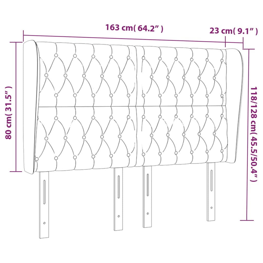 sengegavl med kanter 163x23x118/128 cm stof sort