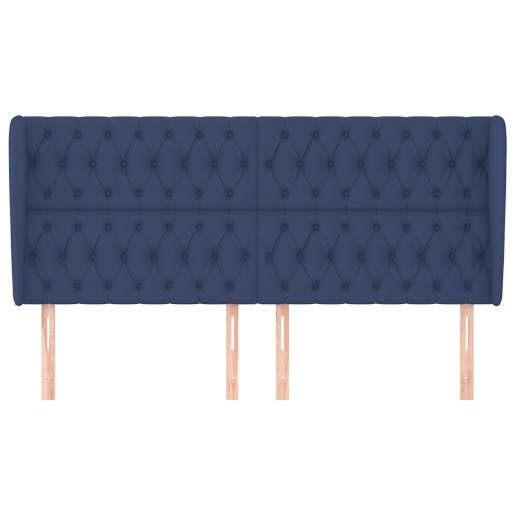 sengegavl med kanter 183x23x118/128 cm stof blå
